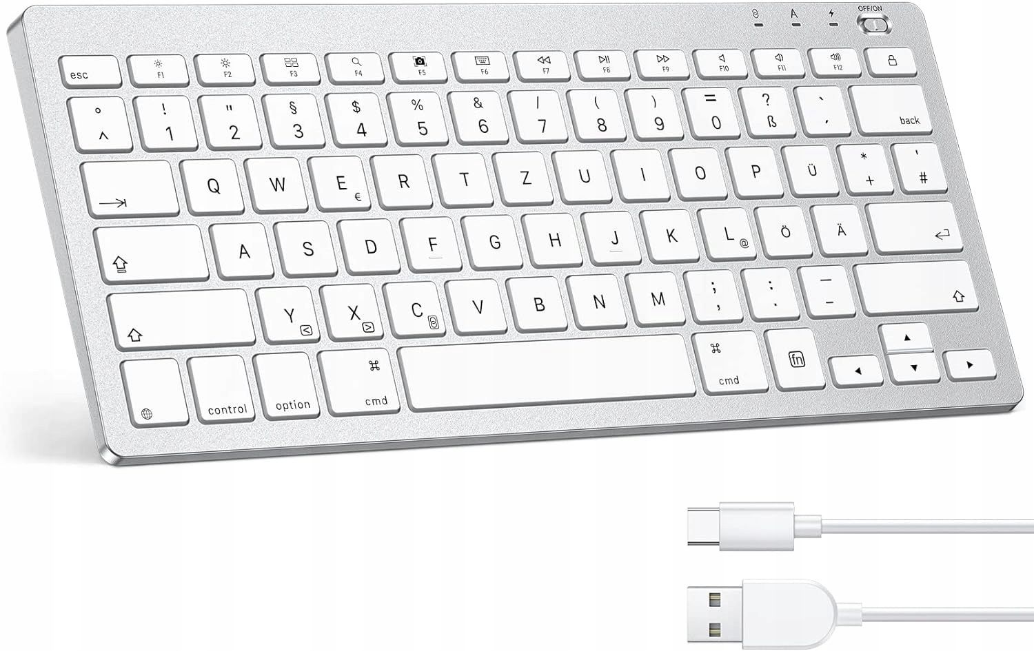 Ultra cienka Klawiatura Bluetooth Qwertz DE Srebrna