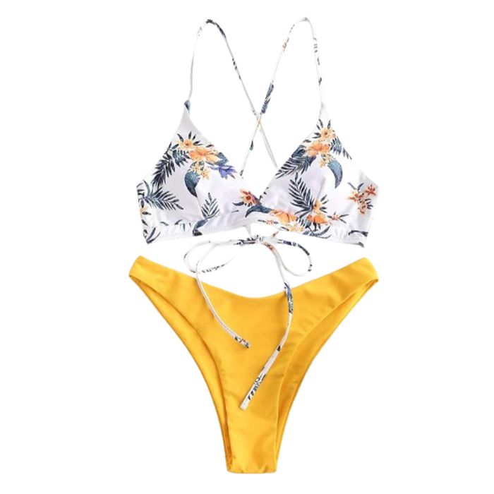 Dwuczęściowy strój kąpielowy z kwiecistym wzorem typu tanga M