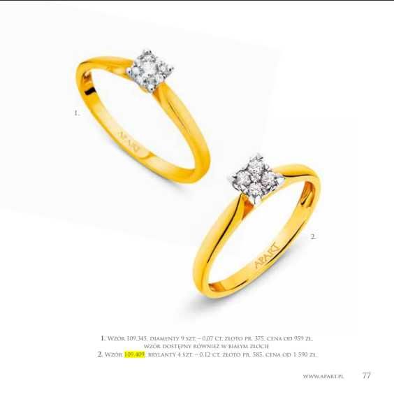 Pierścionek zaręczynowy Apart 0,12 ct diament brylant żółte złoto
