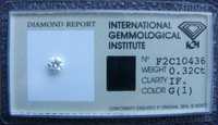 BRYLANT 0.32 ct IF G 4.51 mm Certyfikat IGI Diament