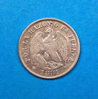 Chile 20 centavo rok 1881, bardzo dobry stan, srebro 0,500