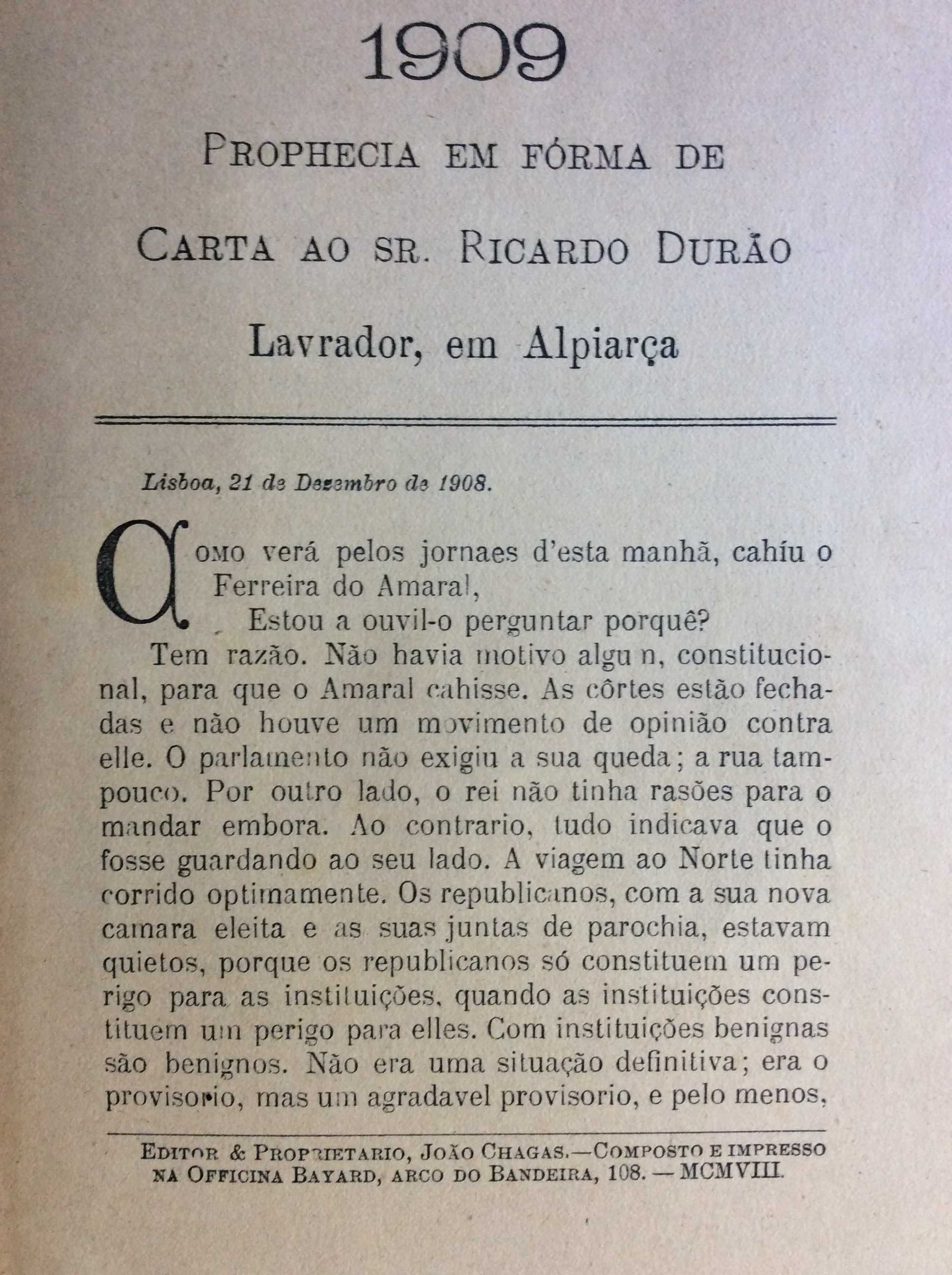 Cartas politicas. Por João Chagas. Ano 1908. Carta n.º 3