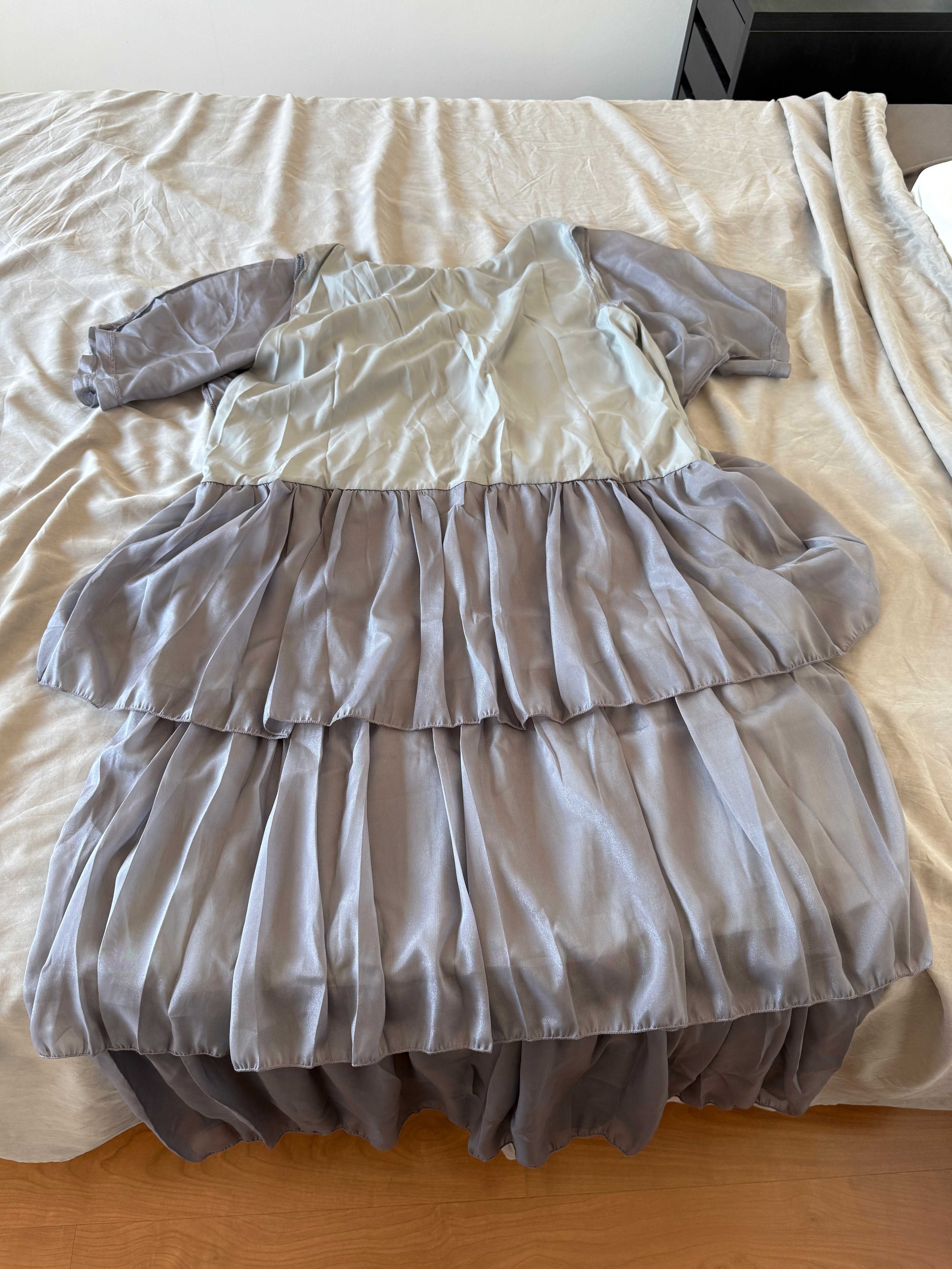 Vestido mulher saia longa cinza prateado tamanho 4XL