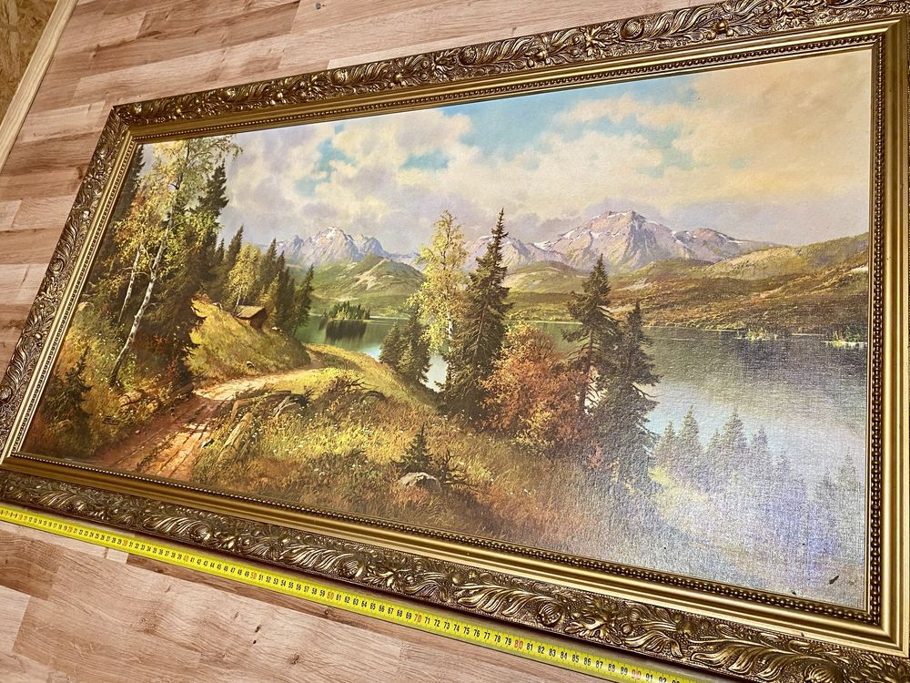 Obraz Trelony reprodukcja góry las rzeka w ramie. 114x64 cm