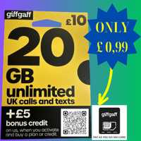 Angielska Karta SIM firmy giffgaff wraz z bonusem £5 na start.