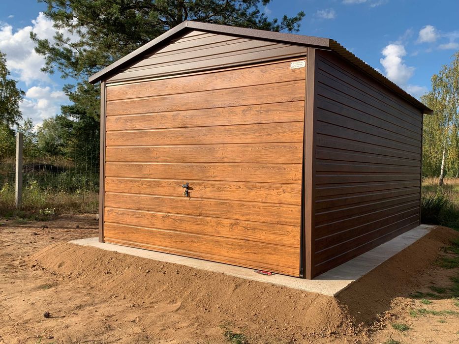 Garaż blaszany premium drewnopodobny 3x5 blachodachówka