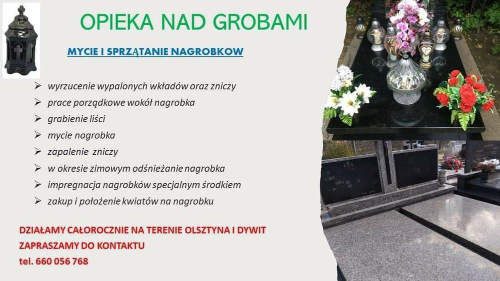 Sprzątanie , Mycie Nagrobków ( Opieka Nad Grobami)-Olsztyn ,Dywity