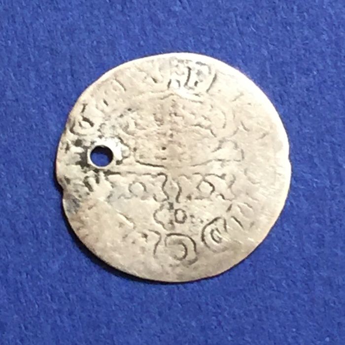 moeda meio tostão - D. Pedro II - prata - com furo