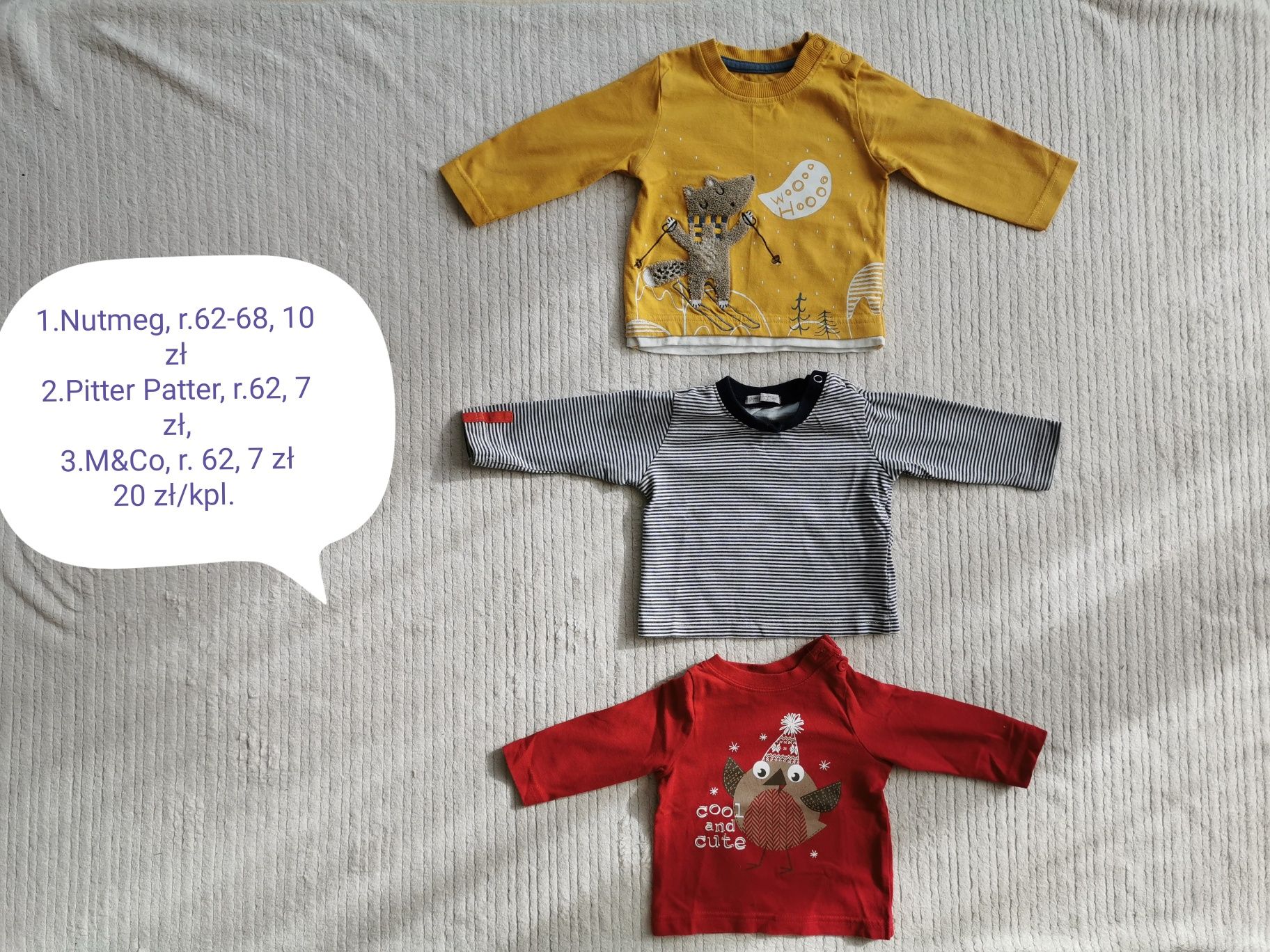 Ubranka pajace, body, spodenki, bluzki r. 62 Next, H&M, Cubus, Esprit