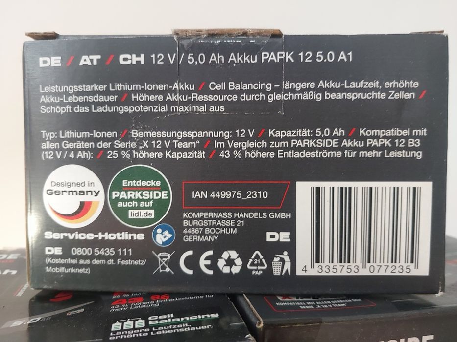 Аккумулятор PARKSIDE Performance 12v 5a