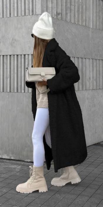 Пальто тепле шуба чорна баранчик зима