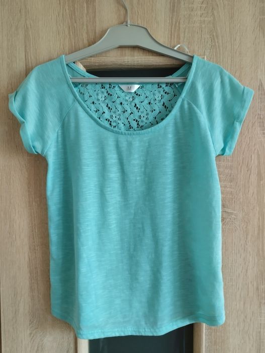 Turkusowa koszulka top koronkowa t-shirt M