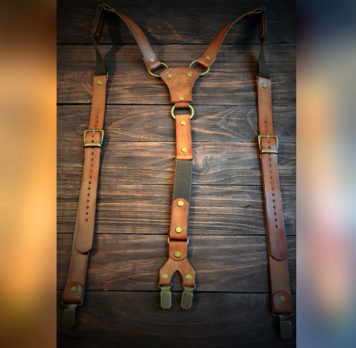 Кожаные подтяжки. Подтяжки из кожи. Мужские подтяжки. Ручная работа.