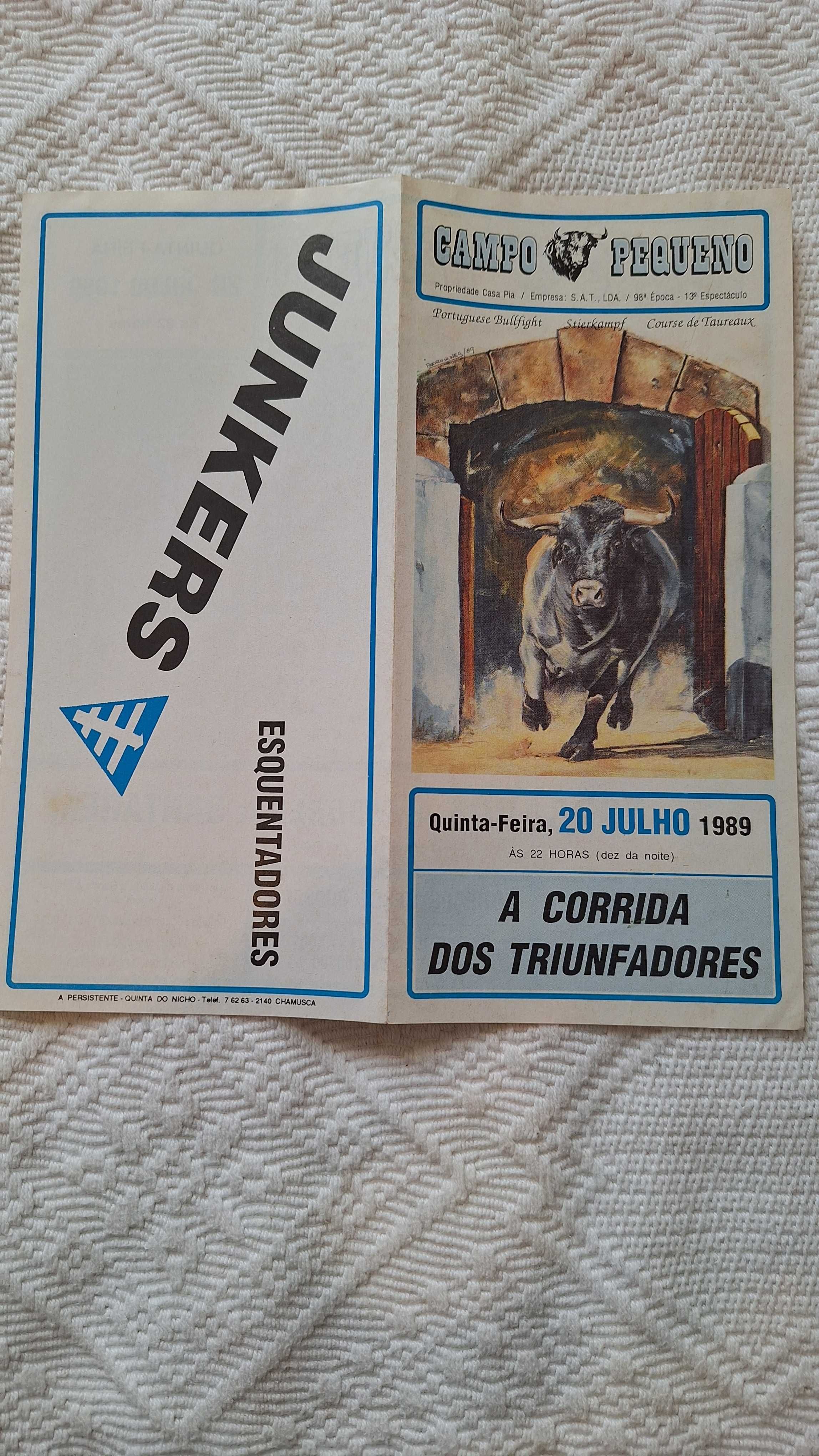 Cartaz panfleto corrida de toiros tourada tauromaquia 1989