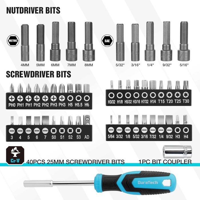 Набір інструментів DURATECH,121 предмета,торцеві головоки 1/4" та 3/8"