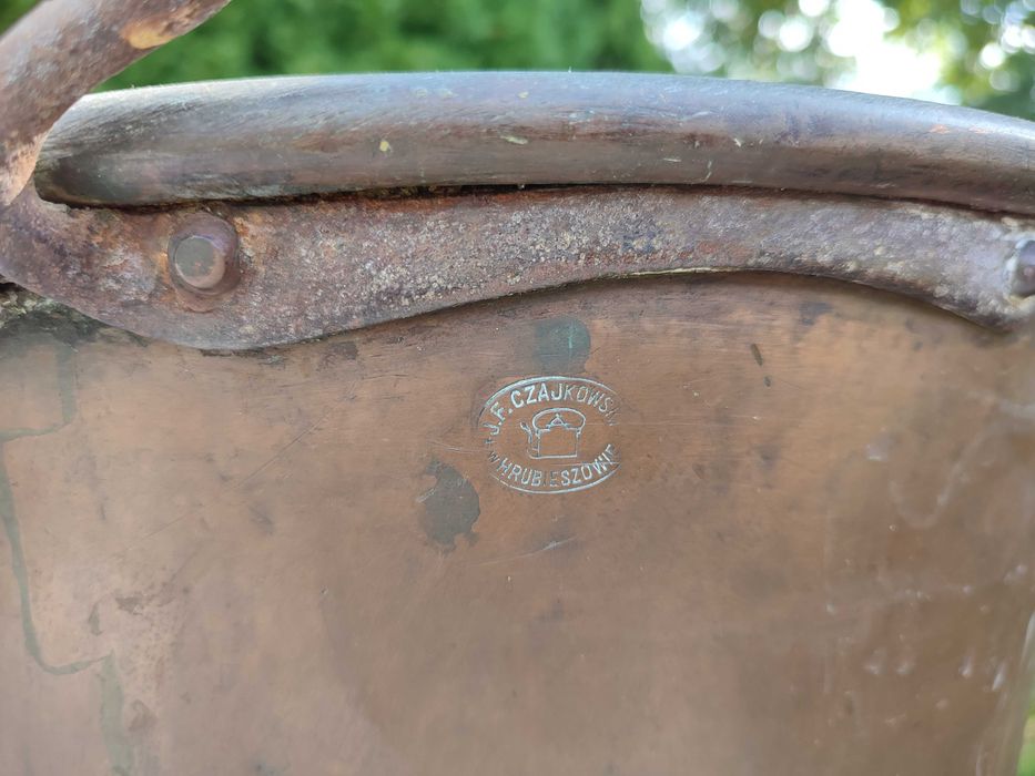 Miedziany kocioł gar sagan sygnowany Czajkowski Hrubieszów