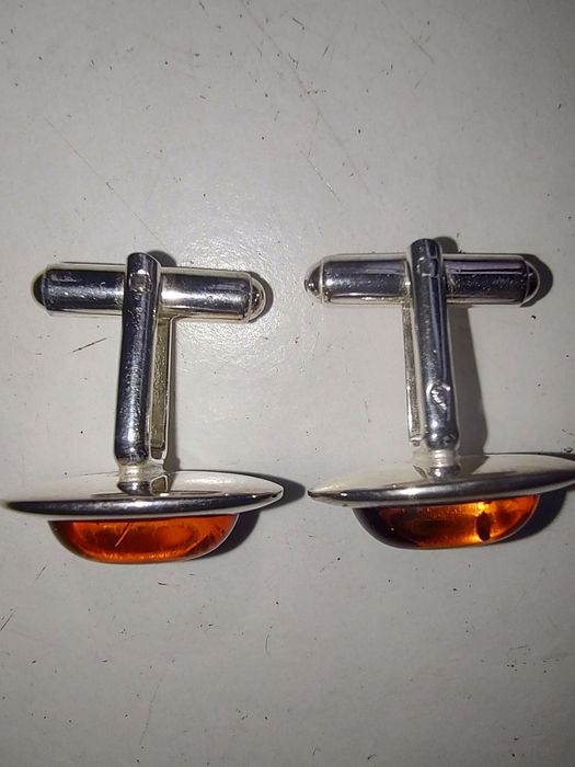 Spinki do mankietów bursztyn baltycki srebro