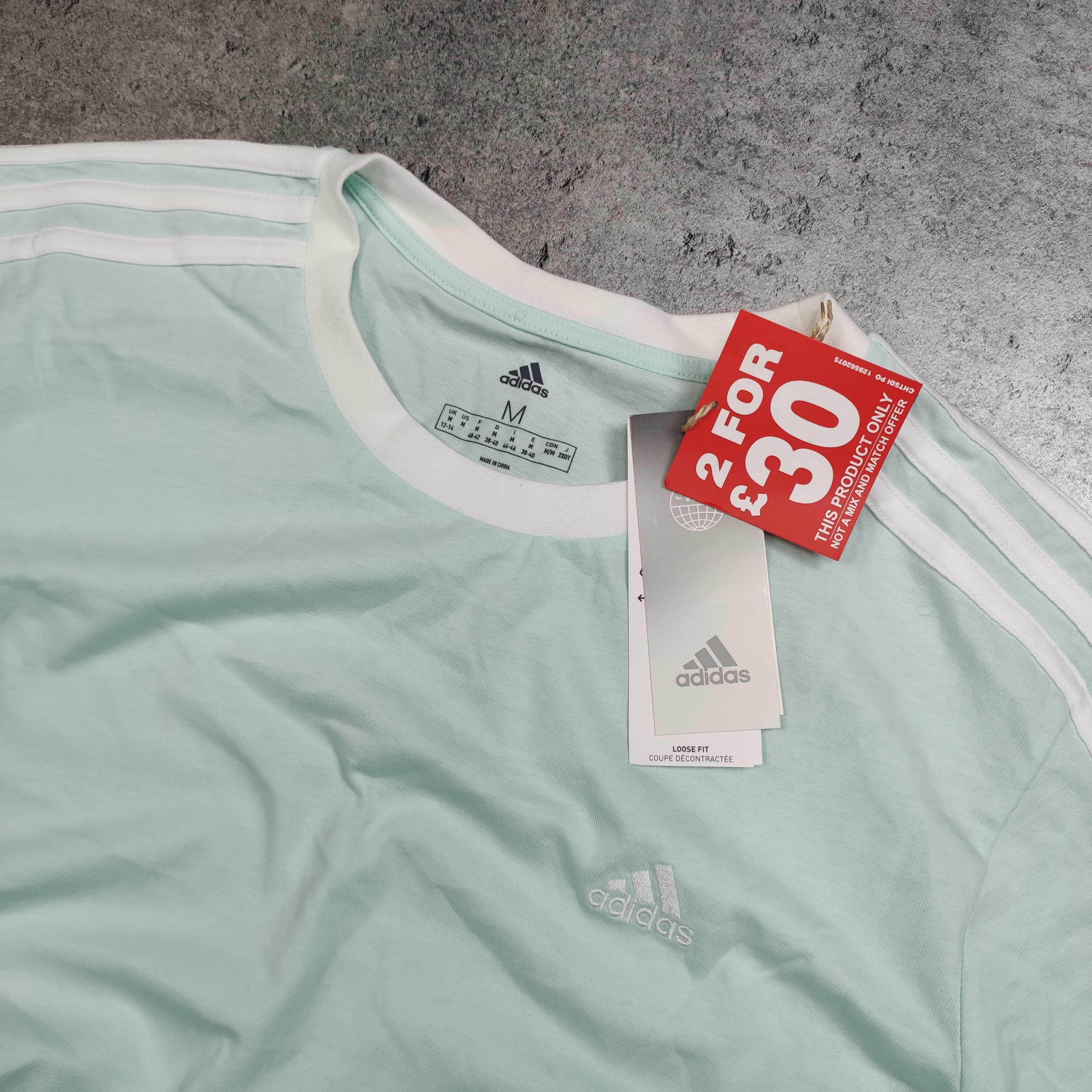 MĘSKA Koszulka NOWA Miętowa Adidas California 3 Paski Casual PREMIUM