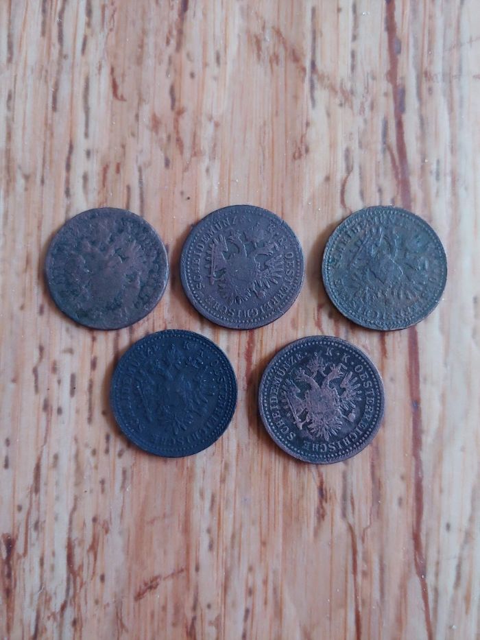 Лот 5 монет 1 крейцер 1851 год литеры А и В