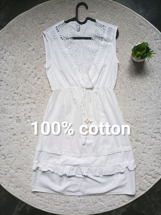 Stylowa biała sukienka M/L - Italian Style, 100% bawełna