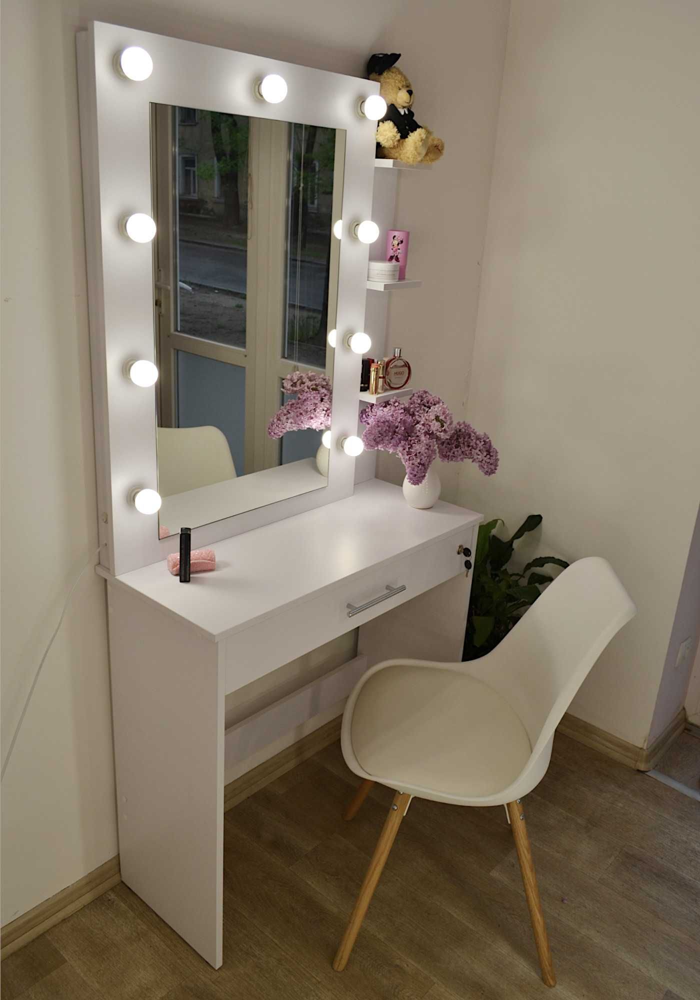 Туалетный столик белый трюмо зеркало гримерное с подсветкой