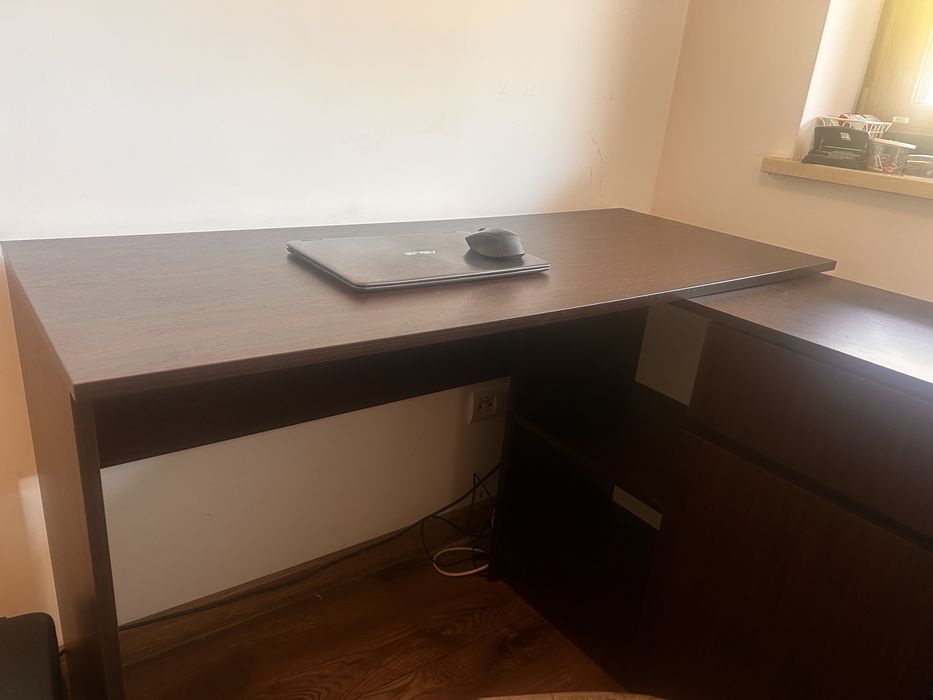 Biurko z szufladą i szafką ciemny braz