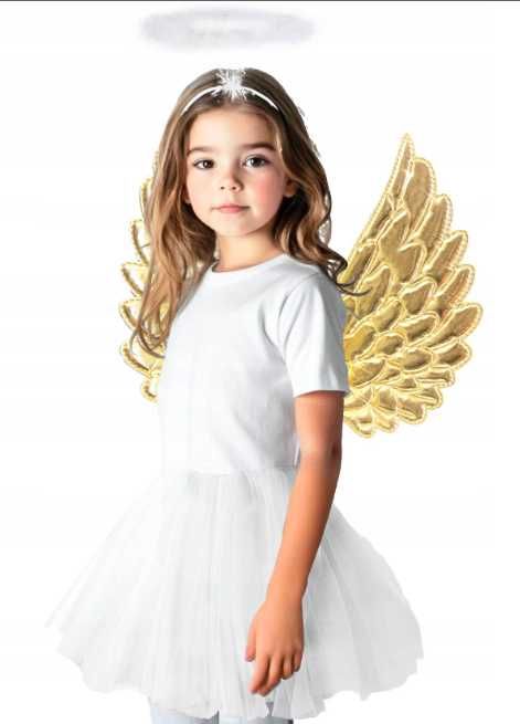 Zestaw Przebranie Aniołek Jasełka – Skrzydła + Aureola Złoty Anioł