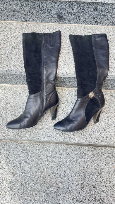 Сапоги Чоботи зимові чорні, шкіра+замша, р. 39