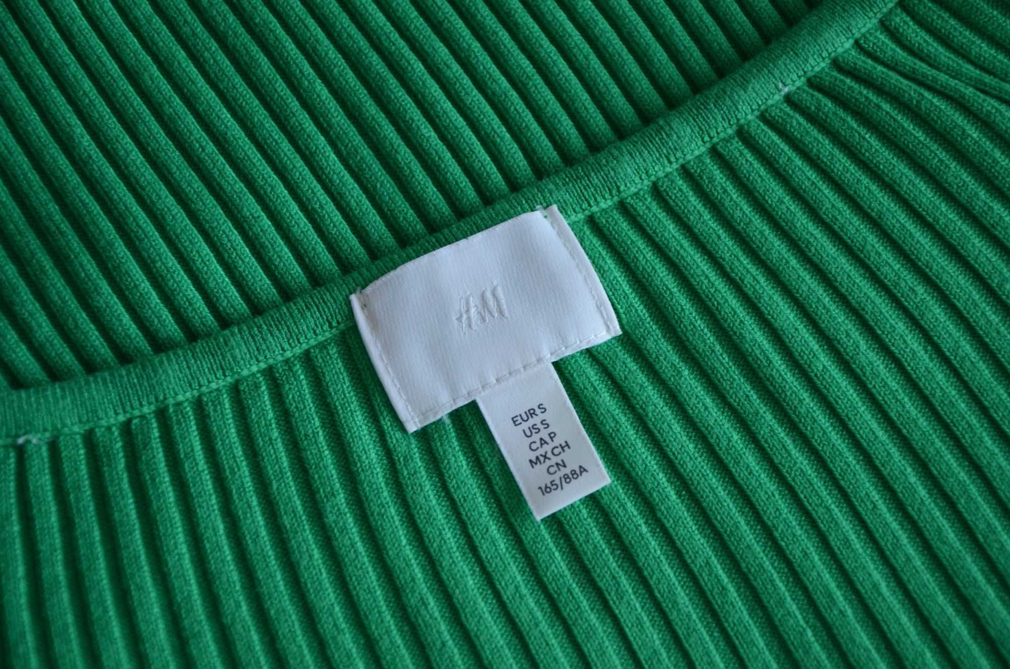 H&M zielona dzianinowa sukienka midi dekolt serce green 36 S