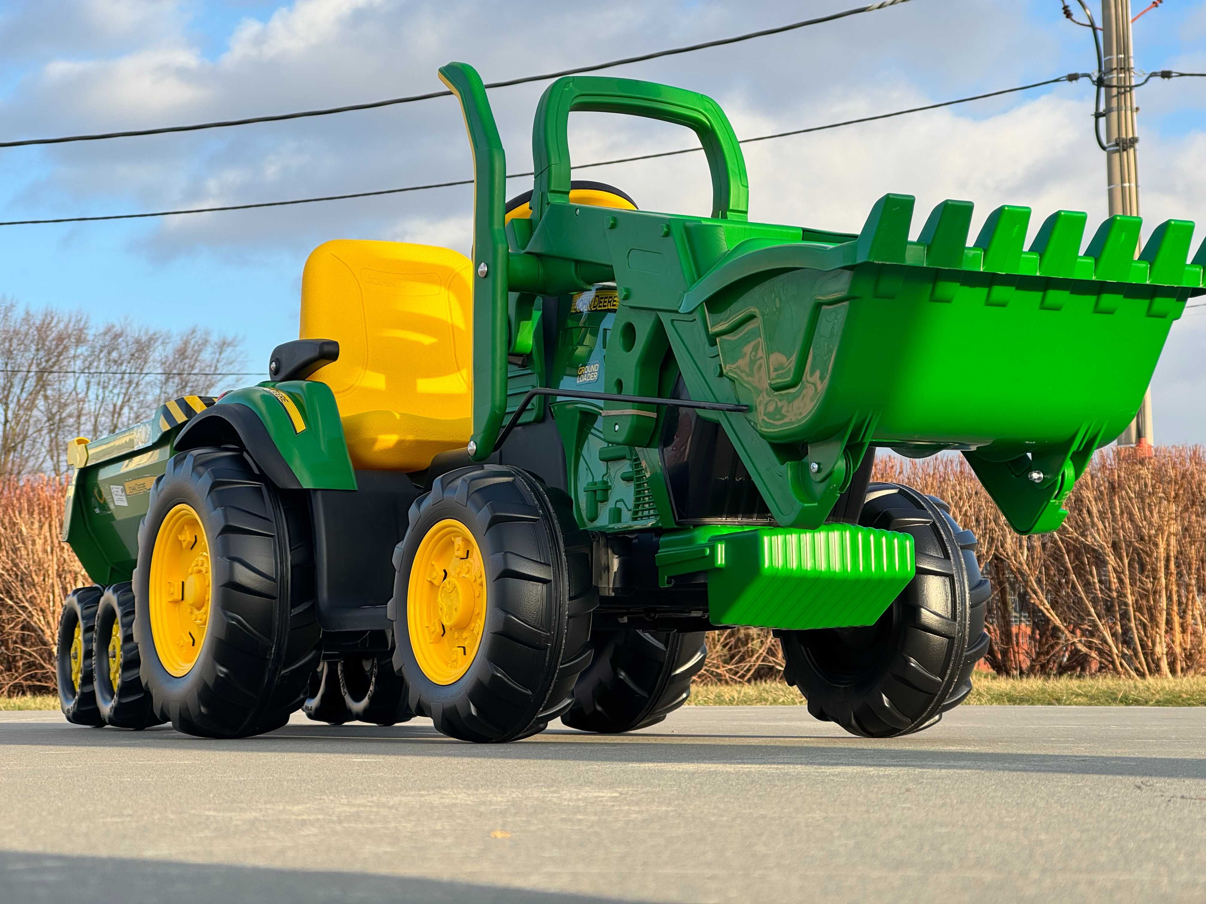 Traktor JOHN DEERE + koparka przyczepa zaczep NOWY zestaw Peg perego