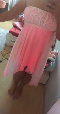 Rozkloszowana sukienka maxi z gorsete tiulem szyfon szyfonowa neon M L