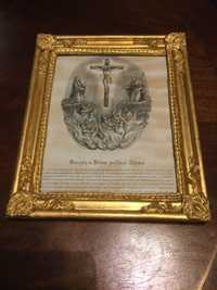 Quadro Arte Sácra oração séc XIX 30 cm Madeira talha dourada