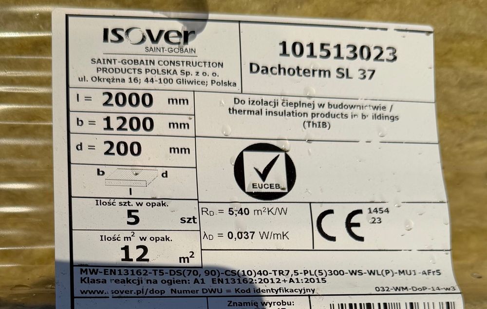 Wełna Skalna Elewacyjna Isover 20cm Dachoterm