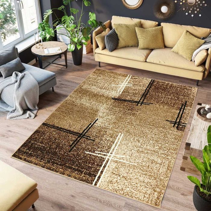 Dywan 200X300cm brązowy do salonu vintage beżowy BCF obszyty