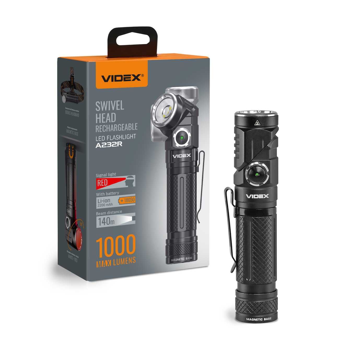 Світлодіодний ліхтарик VIDEX VLF-A232R 1000Lm 5000K. Новий товар!