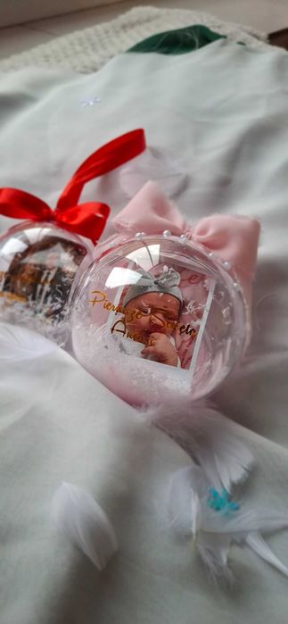 Bombka ze zdjęciem i personalizowanym napisem