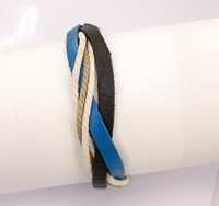 POJ-73 Bransoletka skóra sznurek czarny niebieski biały regulowana