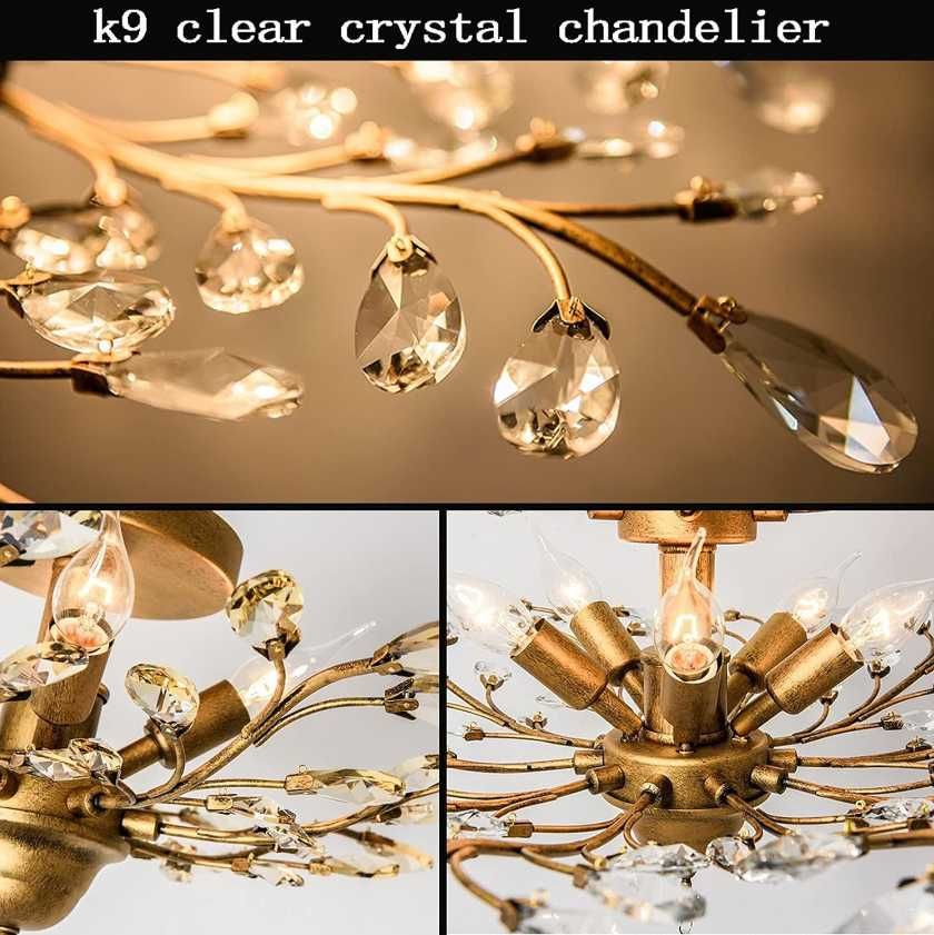 Żyrandol kryształowy sufitowy vintage k9 4 lampki złoty