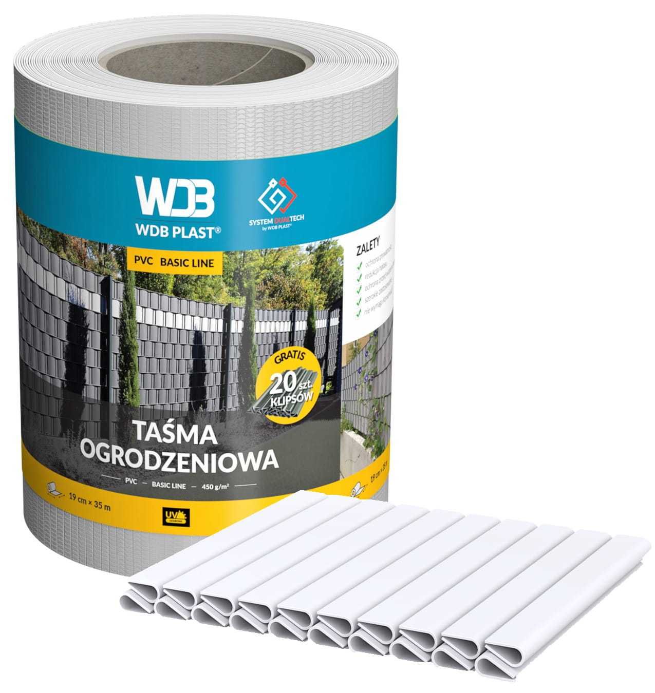 Taśma Ogrodzeniowa 19 CM X 35 M+20 klipsów gratis-6 kolorów WDB PLAST