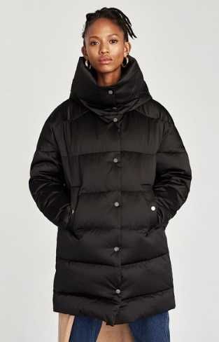 ZARA Kurtka puchowa  34 XS Puffer Oversize Kołnierz Naturalny puch