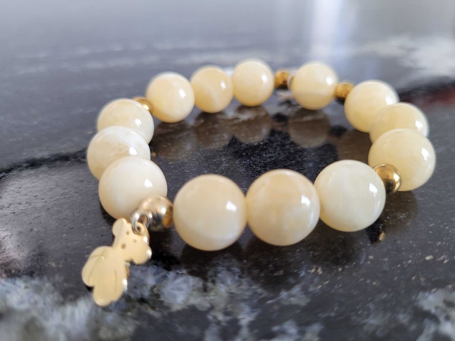 Nefryt i hematyt złoty bransoletka zawieszka złoty miś