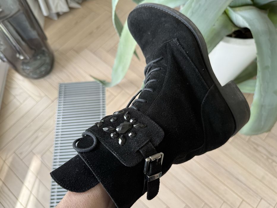 Liu Jo sliczne botki czarny zamsz i kamienie