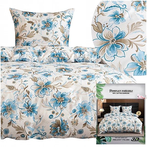 POŚCIEL Maria poszewka 70x80 komplet 140x200/2 części SATYNOWA kwiaty