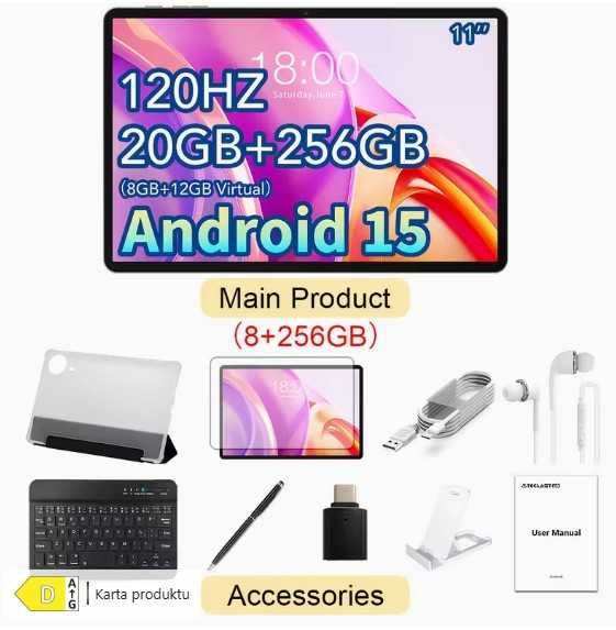 Tablet Teclast T50 Plus - 8GB RAM, 256 MB Pamięć, Dual SIM, Android 15