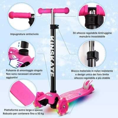 Patinete Multicoloridas com 3 Rodas - Luzes LED Brinquedo de Criança