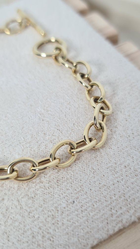 Nowa złota bransoletka typu Tiffany,serce,toggle, ogniwa,585