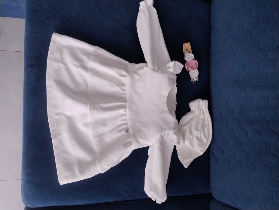 sukienka na chrzest  Lana Baby 74 + opaska + czapka