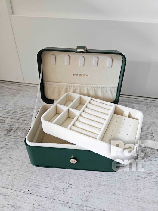 Szkatułka kuferek organizer na biżuterię podwójny zamykany pojemny