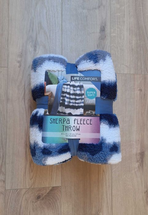 Nowy koc polarowy, gruby, bardzo ciepły 101x127cm niebieski