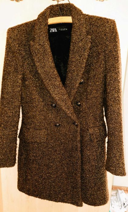 Żakiet Boucle Długi Zara kolor brąz Rozmiar 36